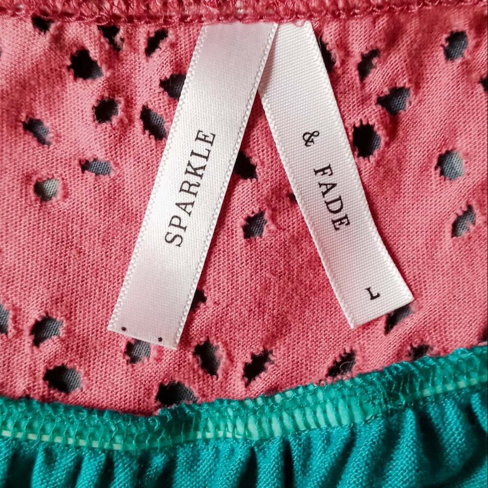 RARE Vintage Sparkle & Fade Turquoise/Pink Eyelet Crochet Women's Summer Top - Picture 5 of 12